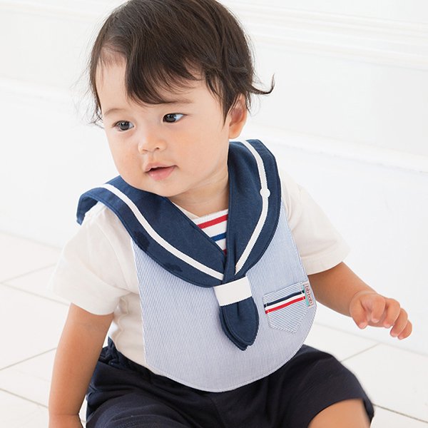 男の子スタイ2枚セット - お出かけ用手作りベビースタイ「bib-bab