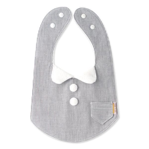 Bib Bab シャツスタイ ストライプグレー お出かけ用のおしゃれな手作りベビースタイ Bib Bab ビブバブ グランマーマのお針箱 Bib Bab シャツスタイ ストライプグレー お出かけ用のおしゃれな手作りベビースタイ Bib Bab ビブバブ グランマーマのお針箱