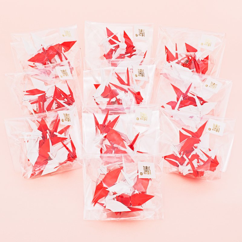 折り鶴シャワー・千羽鶴シャワー用折り鶴 【紅白】（7.5cm角赤白折り紙