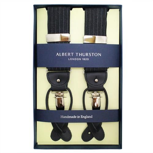 ALBERT THURSTON アルバートサーストン サスペンダー ストライプ チャコール - 蝶ネクタイ ボウタイ 専門店 Bowties.jp