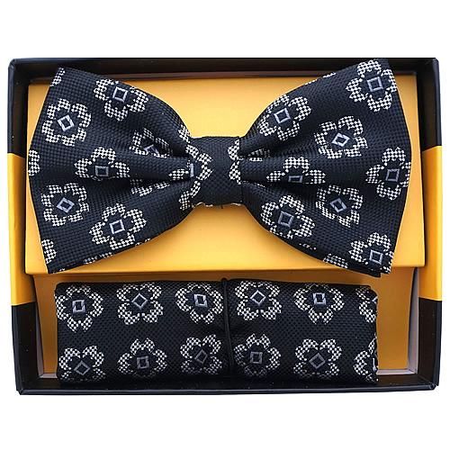 ボウタイ & ポケットチーフセット フローラル 花柄 ブラック - 蝶ネクタイ ボウタイ 専門店 Bowties.jp