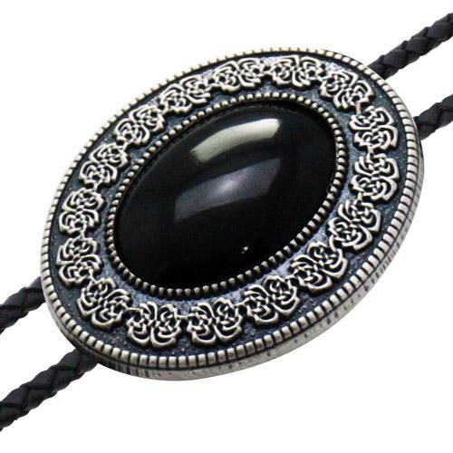 e135ブラック オーバル ストーン 黒曜石 ループタイ ネックレス ブラック オーバル ストーン 黒曜石 ループタイ ネックレス