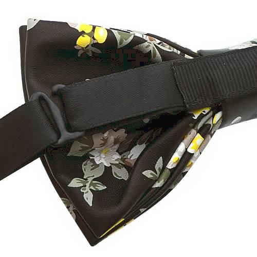 ブラック 小花 花柄 レザー 蝶ネクタイ ボウタイ【簡易装着タイプ