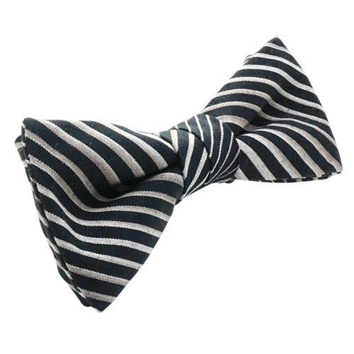 小倉織 ストライプ 蝶ネクタイ 無彩 簡易装着タイプ - 蝶ネクタイ