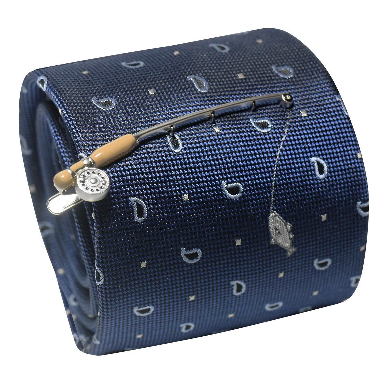 SWANK スワンク ブラウン 釣竿 魚 ネクタイ ネクタイピン セット - 蝶