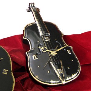 陶磁器楽器の壁掛け時計 バイオリン 黒