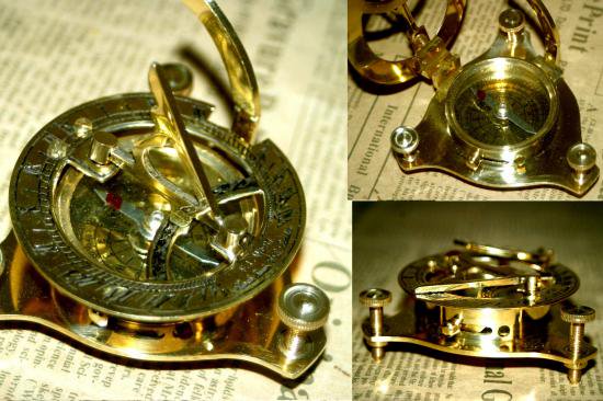 アンティーク調 コンパス＆日時計 （真鍮製） - アンティーク 