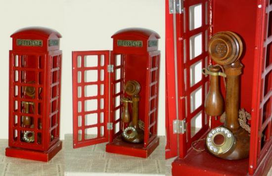 赤い電話ボックス 木製電話 Italy製 アンティーク Hercules