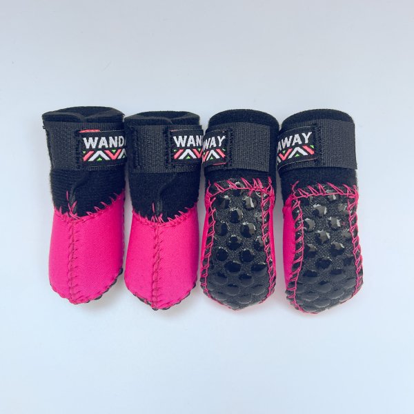 WANDAWAY】ドッグブーツ/4P・XS/Sサイズ（ピンク）|柔軟なネオプレーン 