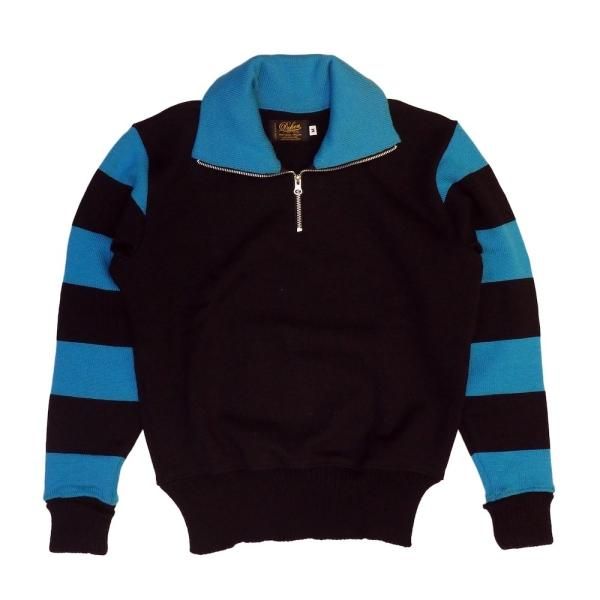 OUTLETDEHEN STRIPED MC SWEATER -BLACK/TURQUOISE-