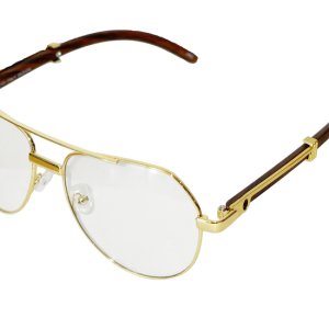 GOLD PLATING SUNGLASSES (TEARDROP CLEAR LENS) -LIGHT BROWN TEMPLE