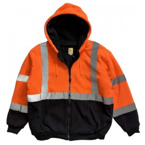 CONSTRUCTION REFLECTIVE SHERPA LINED ZIP HOODIE (SAFETY ORANGE x BLACK)