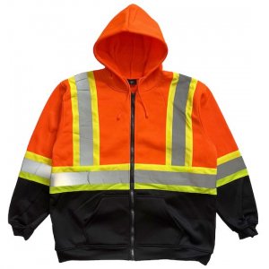 CONSTRUCTION REFLECTIVE ZIP HOODIE (SAFETY ORANGE x BLACK) 