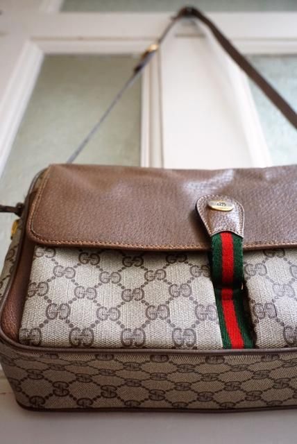 ITALY製/OLD GUCCI 《GG×BROWN LEATHER》BOX SHOULDER BAG(オールド