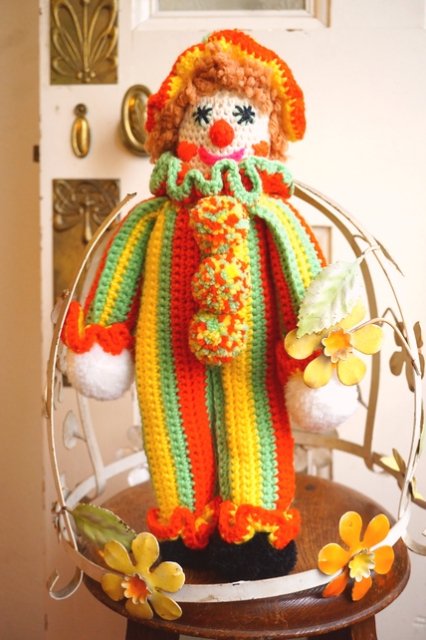 USA VINTAGE☆HAND KNITTED CLOWN DOLL(ヴィンテージ/人形/ピエロ) - 【古着・雑貨の店 かるた】