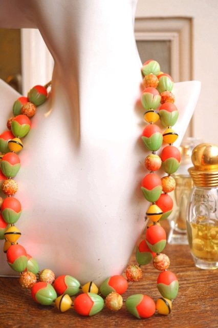 USA VINTAGE/HAND PAINT BEADS 1960's NECKLACE(ヴィンテージ