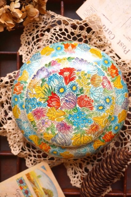 W.GERMANY VINTAGE 1950's FLORAL TIN CASE アンティーク缶 ヨーロッパ