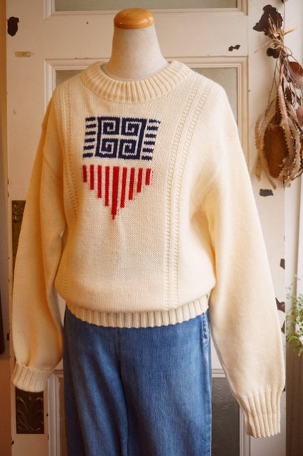 USA VINTAGE 《Janzen》 50s Knit Sweater ヴィンテージ ジャンセン ニット セーター 50年代 ビンテージ 星条旗  アメリカ レア - 【古着・雑貨の店 かるた】