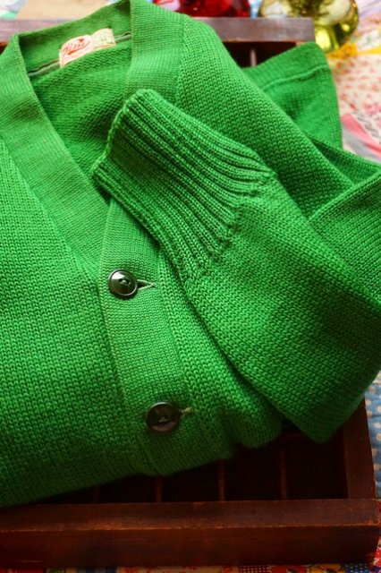 USA VINTAGE 40s 50s SOLID GREEN KNIT CARDIGAN ヴィンテージ