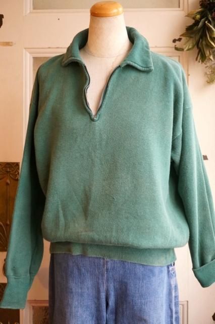 ☆レア☆ USA VINTAGE 60s 《SPORTS WEAR》 GREEN HALF-ZIP SWEAT