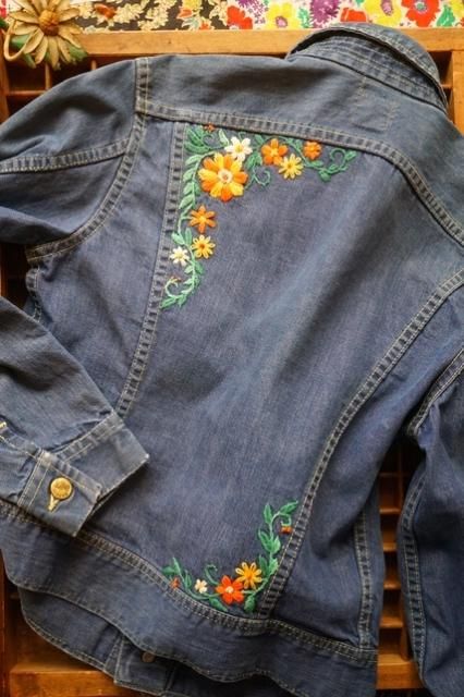 Vintage Denim Jacket 花柄 刺繍 デニムジャケット