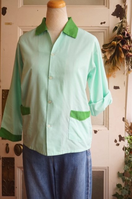 USA VINTAGE 70s MINT＆GREEN 2-TONE ITALIAN COLLAR SHIRTS ヴィンテージシャツ 2トーン ロカビリー  ボーリングシャツ 【送料300円】 - 【古着・雑貨の店 かるた】