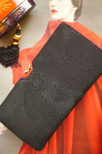 USA 1940's NAVY SILK CORD CLUTCH BAG ヴィンテージバッグ 40年代 40s