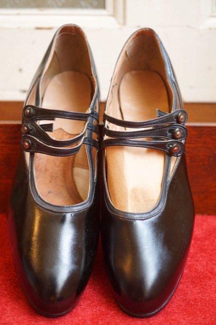 USA ANTIQUE 1920s DEADSTOCK LEATHER STRAP PUMPS アンティーク 靴