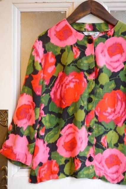 USA VINTAGE 1960's ROSE GARDEN PRINT RAYON JACKET 50's 60年代