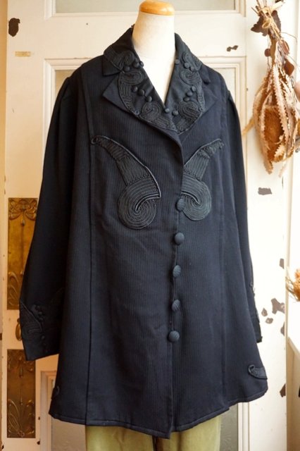 FRANCE VINTAGE 30s 30年代 ART DECO BLACK WOOL COAT アールデコ