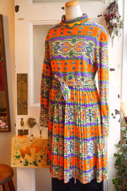 USA VINTAGE 60's 70's PSYCHEDELIC PRINT DRESS ヴィンテージ ...