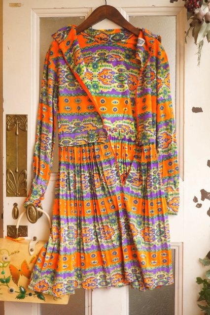 USA VINTAGE 60's 70's PSYCHEDELIC PRINT DRESS ヴィンテージ