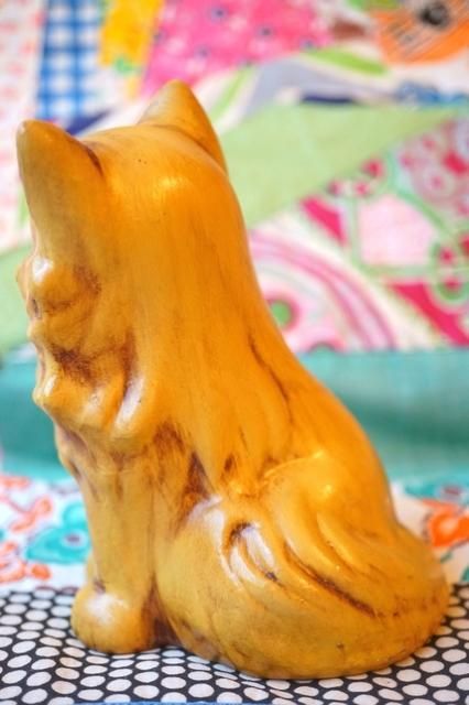 USA VINTAGE 60's 70's CAT CERAMIC FIGURE ヴィンテージ 猫 アンティーク 陶器 フィギュア 1点もの 茶トラ  ハンドメイド - 【古着・雑貨の店 かるた】