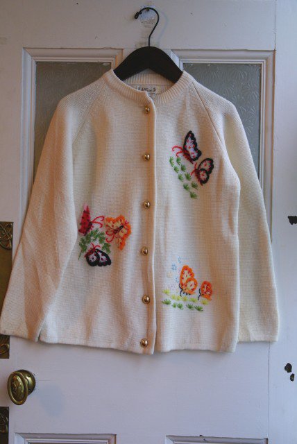 USA70-80's Vintage☆バタフライ刺繍カーディガン - 古着・雑貨の店「かるた」