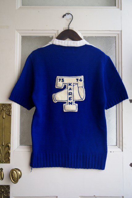 USA1973年製☆Vintageレタード半袖ニットセーター(Blue×White) - 古着・雑貨の店「かるた」