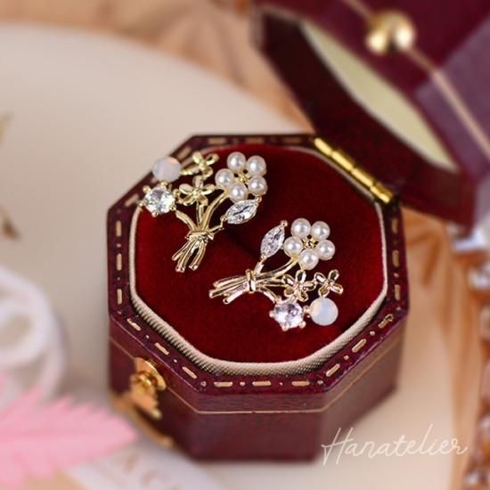 パール＆オパールクリスタルのフラワーブーケピアス pie189 結婚