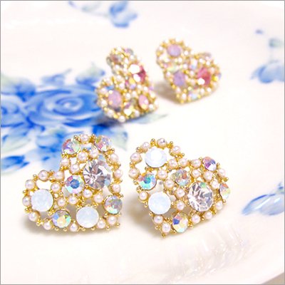 スワロフスキー＆パールのlovelyハートピアス【メール便不向き】pie056 - Accessory Shop --ハナトリエ--