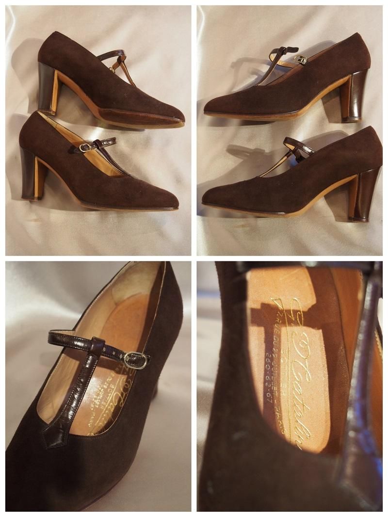 France vintage スウェード Tストラップ パンプス [chocolate France vintage スウェード Tストラップ パンプス [chocolate