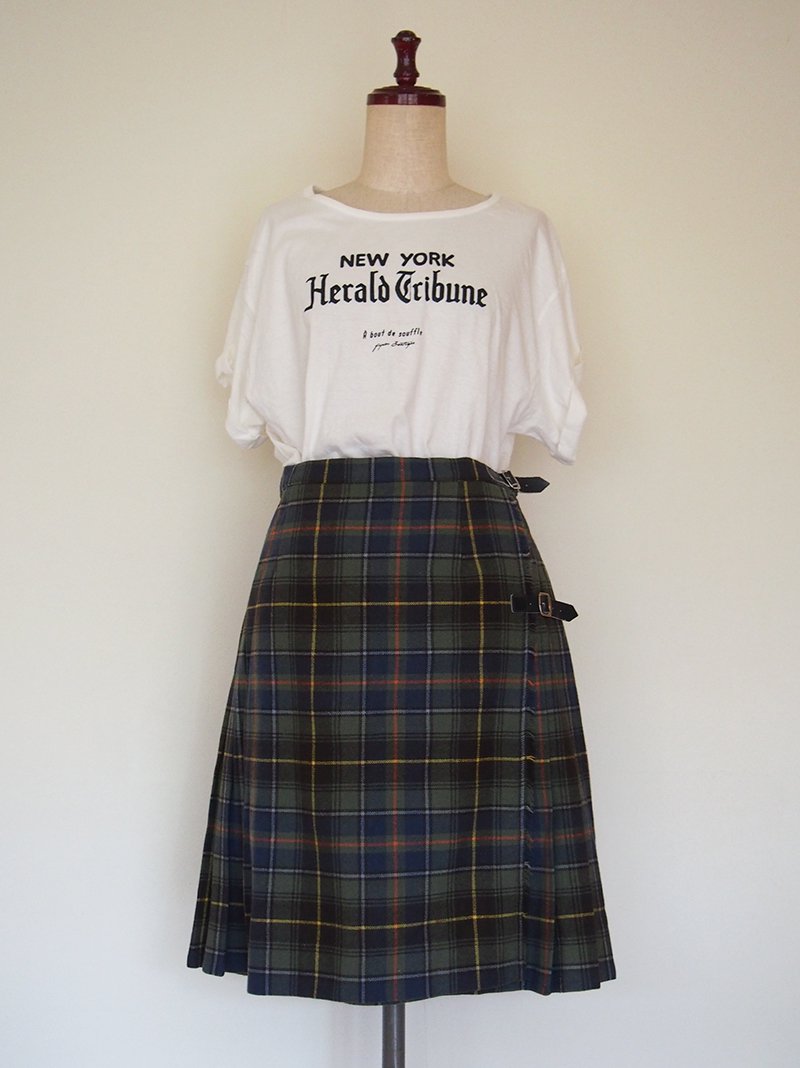 Scotland vintage quilt skirt (green check) スコットランド