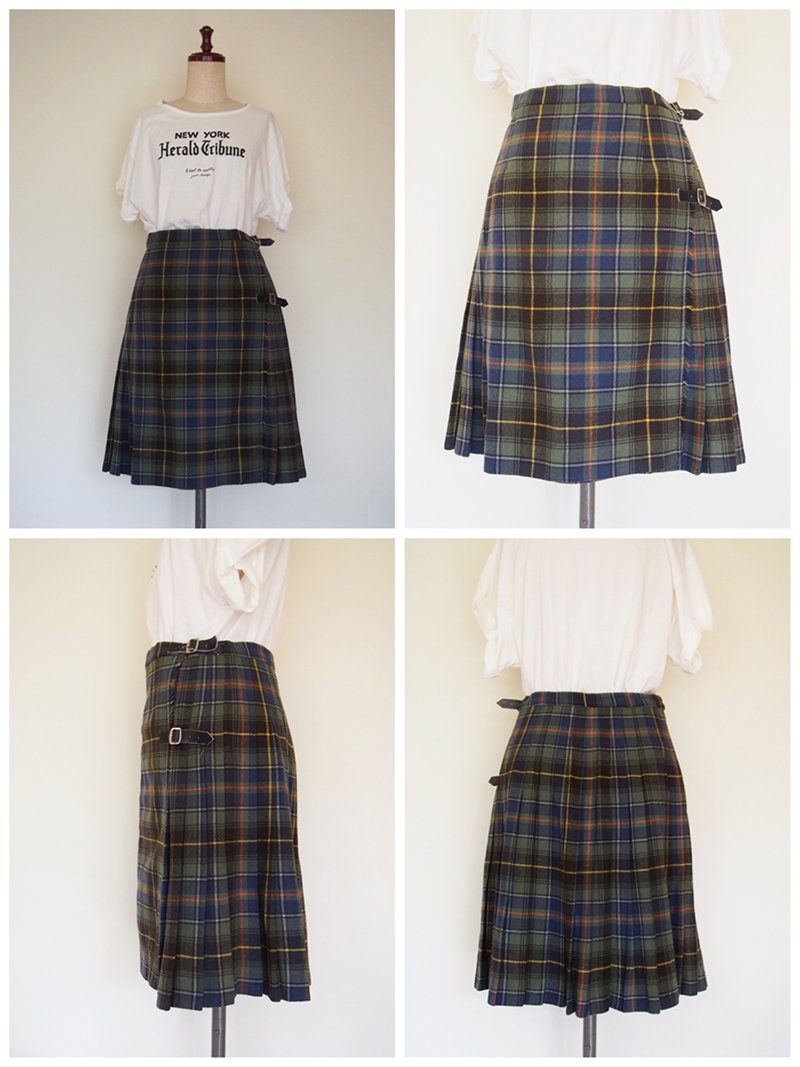 Scotland vintage quilt skirt (green check) スコットランド ヴィンテージ キルト・巻きスカート（グリーンチェック）  - spacemoth / fripier zoetrope - vintage / new clothing, music, cinema &  books