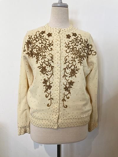 USA vintage beads embroidery cardigan アメリカ ヴィンテージ ビーズ