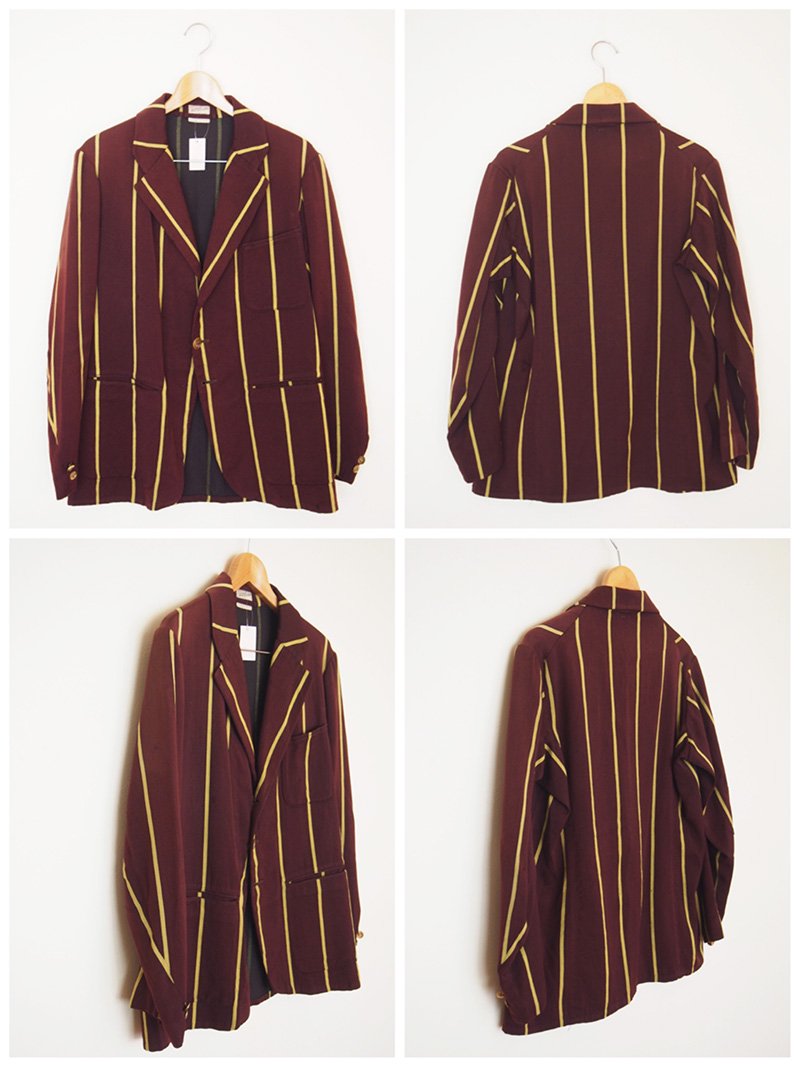 1940's UK vintage boating stripes jacket 1940年代 イギリス ヴィンテージ ブレザー/ ストライプ ・ジャケット（バーガンディ×イエロー） - spacemoth / fripier zoetrope - vintage / new  clothing, music, cinema & books