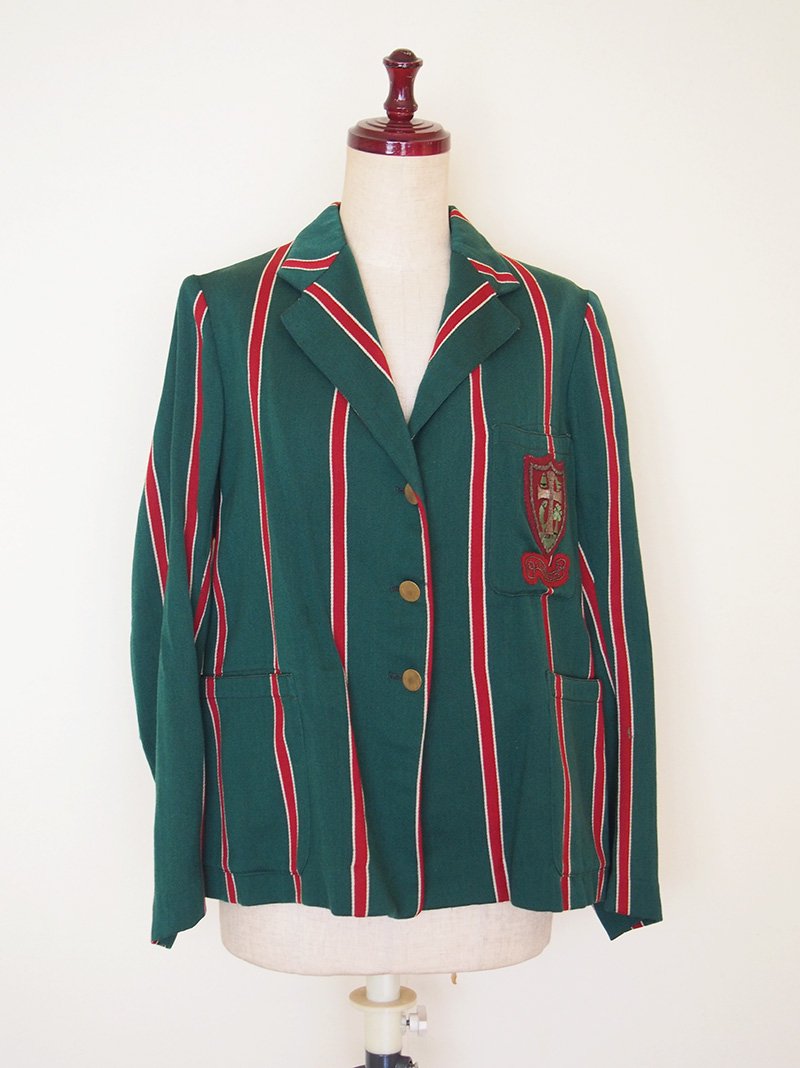 UK 1940's vintage CAMBRIDGE UNV. boating stripes jacket イギリス ヴィンテージ  ボーティング・ブレザー(green × red) - spacemoth / fripier zoetrope - vintage / new  clothing