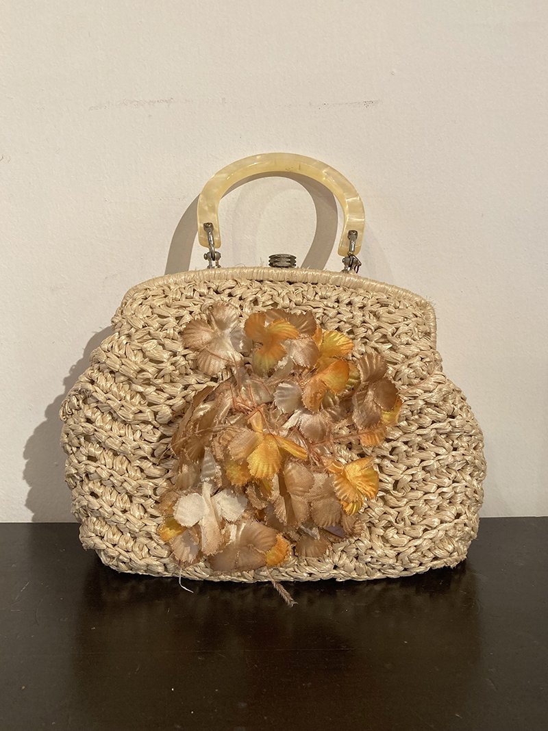 USA vintage orange flower straw bag / アメリカ ヴィンテージ オレンジフラワー ストローバッグ -  spacemoth / fripier zoetrope - vintage / new clothing, music, cinema & books