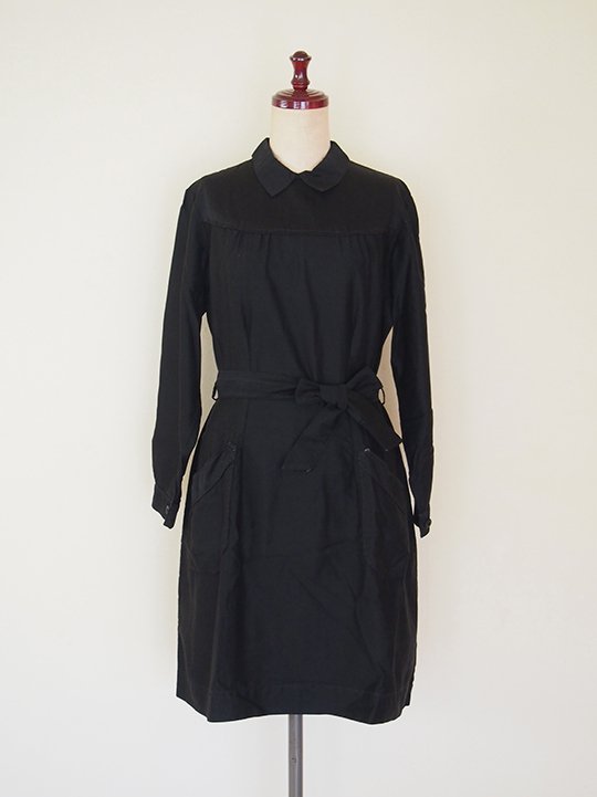 France 1940's vintage work shirts dress (black) / フランス 1940年代 ヴィンテージ ベルト付き  スモック シャツワンピース (黒) - spacemoth / fripier zoetrope - vintage / new clothing, 