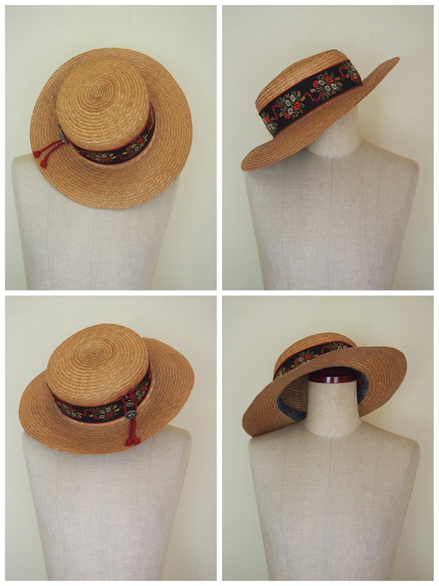 Austria vintage straw hat / オーストリア ヴィンテージ 麦わら帽子 (ブラックチロリアンリボン) - spacemoth  / fripier zoetrope - vintage / new clothing, music, cinema & books