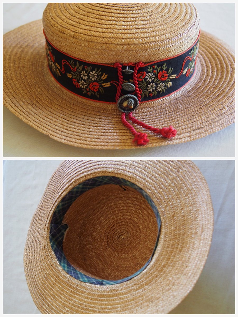 Austria vintage straw hat / オーストリア ヴィンテージ 麦わら帽子 (ブラックチロリアンリボン) - spacemoth  / fripier zoetrope - vintage / new clothing, music, cinema & books