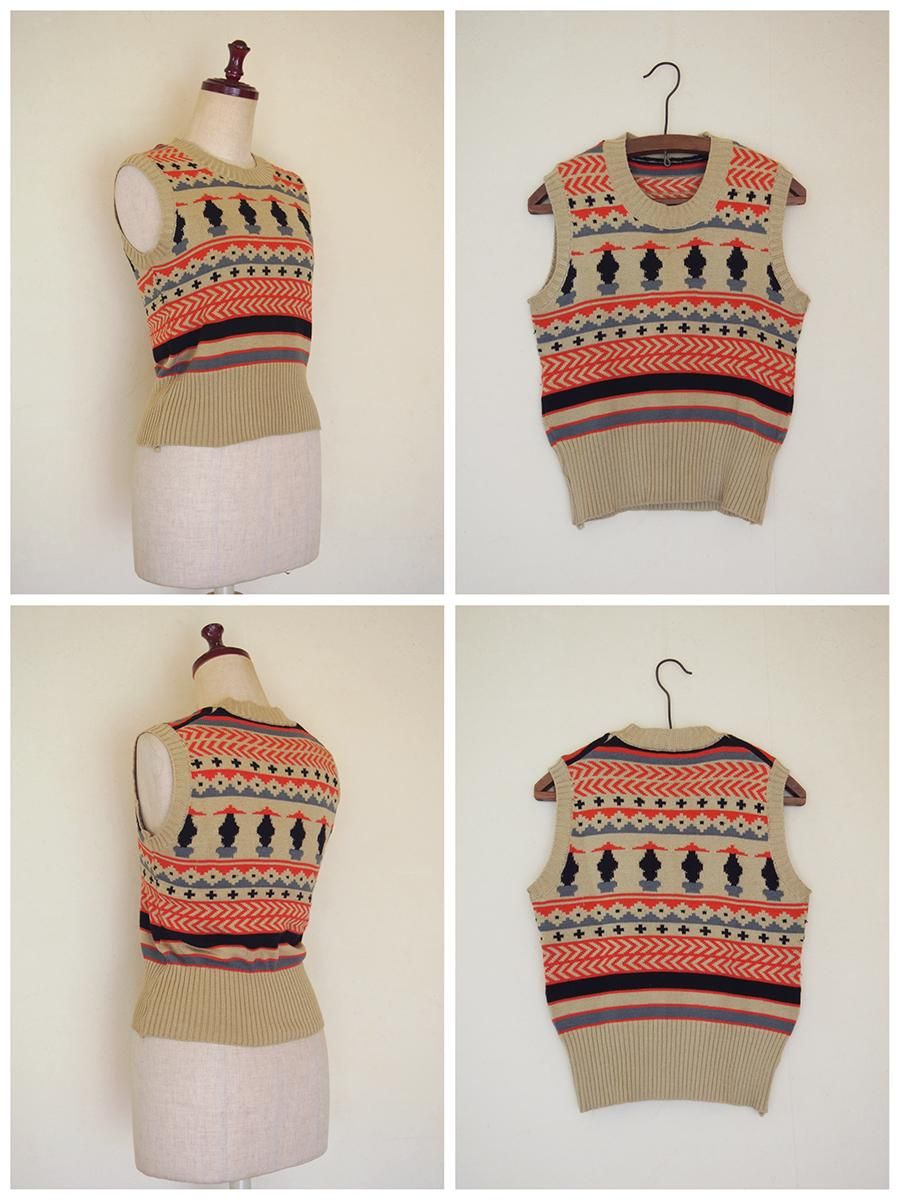 UK vintage knitted vest (camel×red) / イギリス ヴィンテージ ニット・ベスト (キャメル×赤) -  spacemoth / fripier zoetrope - vintage / new clothing, music, cinema & books