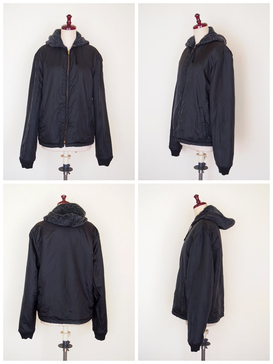 USA vintage reversible boa zip-up blouson (black) / アメリカ ヴィンテージ  リバーシブル・ボア・ブルゾン (黒) - spacemoth / fripier zoetrope - vintage / new clothing,  music,