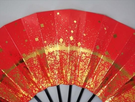 舞扇子の扇亘】A1923 舞扇子 金もみ柄 高級光沢紙赤【京